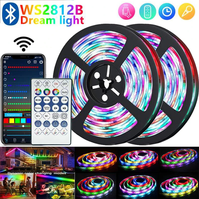 Ruban LED RGBIC WS2812B Bluetooth – Magic Color TV & Gaming 1–30m