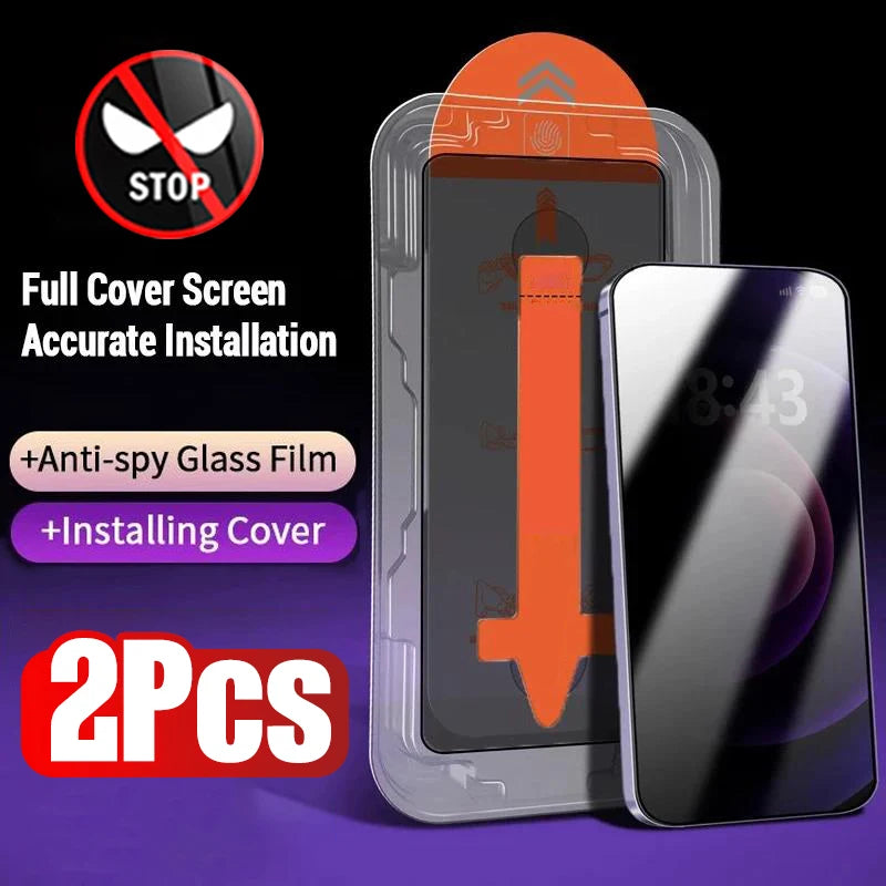 Verre Trempé Premium Anti-Espion 2 Pièces – iPhone 11 à 17 Auto-Installation